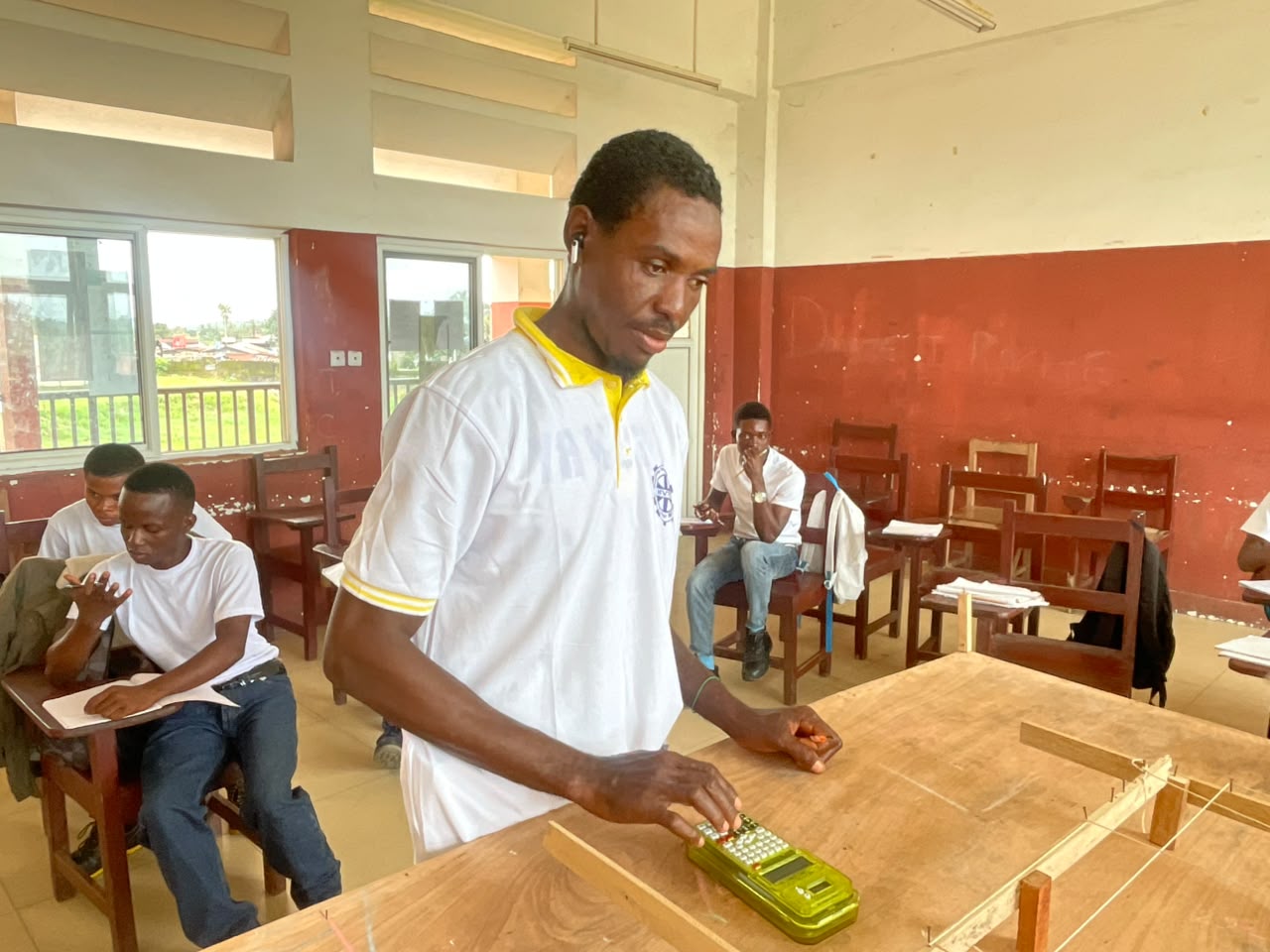 Building trade student at work in the classroom